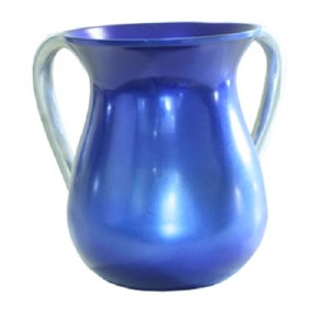Yair Emanuel Aluminum Cast Wash Cup - Blue with Silver Handles