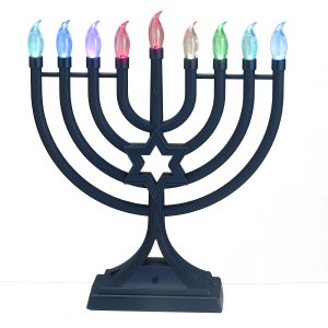 Plastic Menorah Multicolor Changing LED Lights Battery Or USB Operated Navy