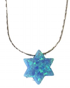 Necklace Silver with Opal Blue Star Of David  #MJJSDBL
