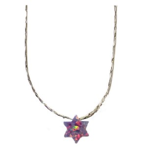 Necklace Silver with Opal Purple Star Of David  #MJJSDPU