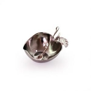 Nickel Plated Honey Dish with Spoon Open Apple Design 4"