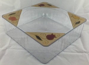 Matzah Box Clear Fluted Square with Designed Lid