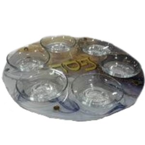 Glass Seder Plate Raised on Legs Gold Silver Marble Design 13"