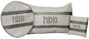 Pesach Covers Set Vinyl 3 Piece Ivory and Silvery Brown Horizontal Stripes Design