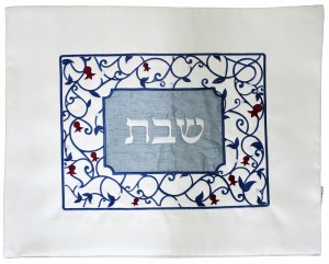 Ronit Gur Challah Cover Poly Silk Navy Blue and White Branch Pattern 20" x 16"