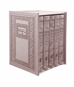 Machzor Eis Ratzon 5 Volume Slipcased Set Faux Leather Classic Design Medium Size Silvery Edut Mizrach