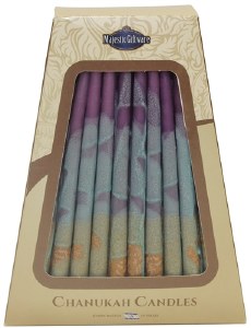 Safed Handcrafted Hanukkah Candles, 6-Inch, Purple/Green, 45-Pack