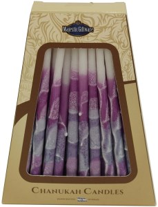 Safed Handcrafted Hanukkah Candles, 6-Inch, Purple/White, 45-Pack