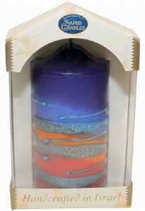 Safed Pillar Candle Rainbow Blue Small 2" x 4"