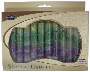 Safed Shabbat Candle Sunrise Green 12 Pack