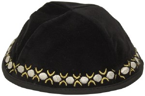 Kippah Black Velvet with Gold and Silver Embroidered Trim