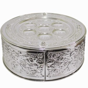 Seder Plate 3 Tiered Silver Plated Etched Leafy Design
