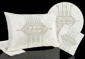 Pesach 4 Piece Seder Set White and Silver Studded Design