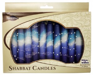 Safed Shabbat Candle Snow Blue 12 Pack