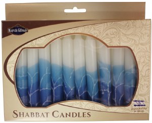 Safed Shabbat Candle 12 Pack White Turquoise