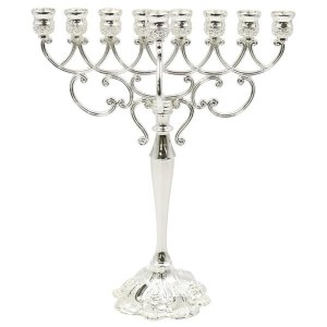 Silver Plated Oil Menorah Floral Design 13.5"