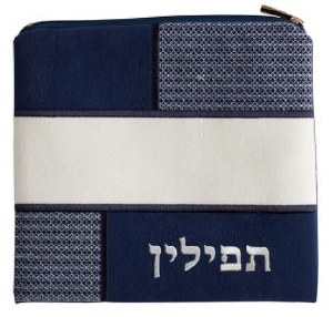 Tefillin Bag Blue and White Patched Design