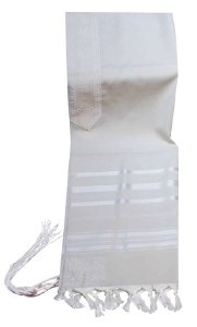 Traditional Wool Tallit Size 70 in White and White Stripes 59" x 80"