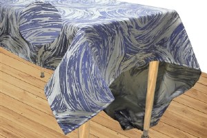 Jacquard Tablecloth Blue and Grey Swirled Pattern on Light Silver Base Includes 5 Napkins 72" x 84"