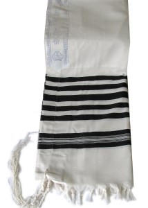 Tallis Ateres Tzvi Size 80 Non Slip Black and White Wool with Thick Avodas Yad Tzitzis 67" x 72"