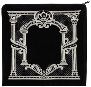 Tallis Bag Black Extra Large Velvet Double Pillar Crown Design 16.5" x 16"