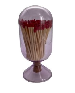Glass Matches Holder Cloche Lavender 120 Count