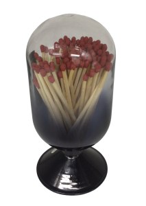 Glass Matches Holder Cloche Black Clear 120 Count