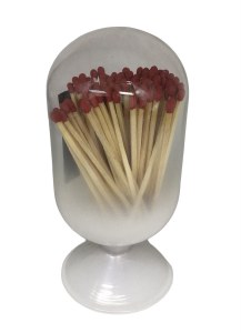 Glass Matches Holder Cloche White Clear 120 Count