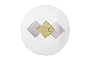 Round Faux Leather Matzah Cover White and Silver Diamond Design