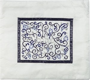 Yair Emanuel Embroidered Tallit Bag Blue on White