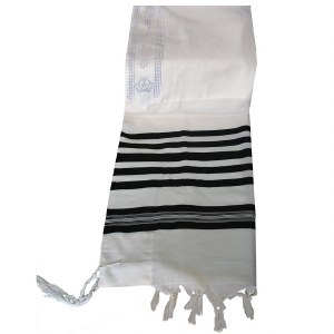 Traditional Wool Tallis Size 50 in Black and White Stripes Machine Made Tzitzis Strings 47" x 68"