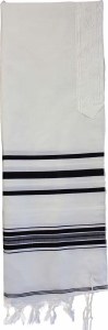 Tallis Wool Traditional  Size 55 Black and White Avodas Yad Thick Tzitzis Strings 51" x 72"