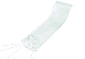 Tallis Wool Traditional  White on White Sefardy Thin Tzitzis Strings 36" x 52"