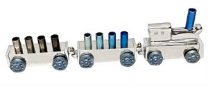 Aluminum Candle Train Menorah Blue