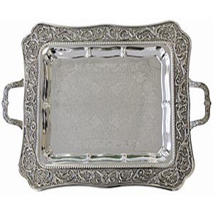 Silver Plated Tray with Handles Vine Design