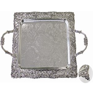 Serving Tray with Handles Silver Plated Floral Design