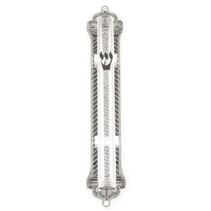 Mezuzah Perspex Laser Cut Vilna Gate Design Plaque Behind Transparent Scroll Holder 12cm