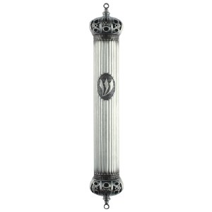 Pewter Mezuzah Adorned with Crowned Ends 12cm