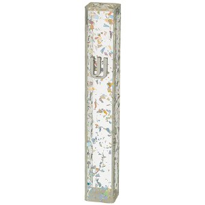 Perspex Mezuzah Case Glitter Design Embossed Silver Shin Silver 12cm