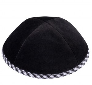 iKippah Black Velvet with Black and White Gingham Rim Size 5