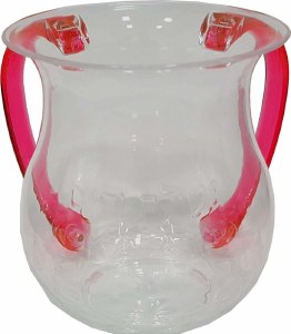 Plastic Wash Cup Karshi Clear with Red Handles