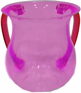 Plastic Washing Cup Karshi Clear Pink with Red Handles