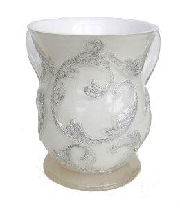 Wash Cup White with Silver Glitter Design