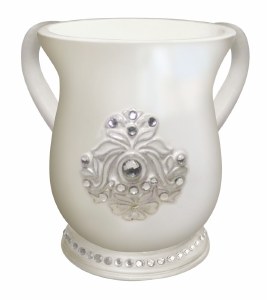 Wash Cup White with Pearl Diamond Design