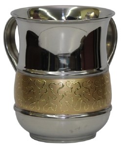 Washing Cup Stainless Steel Gold Color Panel with Design 6"