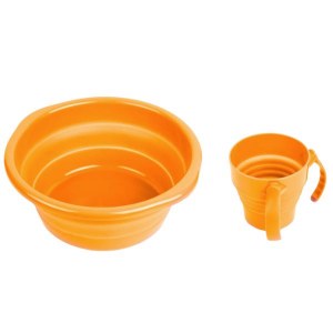 Collapsible Washing Bowl and Cup with Cover Set Orange