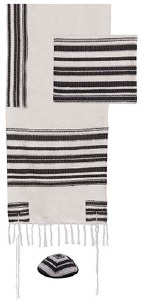 Hand Woven Tallis Black and White Striped Design by Yair Emanuel