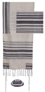 Hand Woven Tallis Grey and White Striped Design by Yair Emanuel