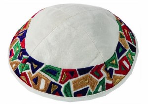 Yair Emanuel Embroidered Kippah - Geometrical Multicolored