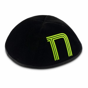 Stones of Class Custom Letter Velvet Kippah Neon Lines Green Color